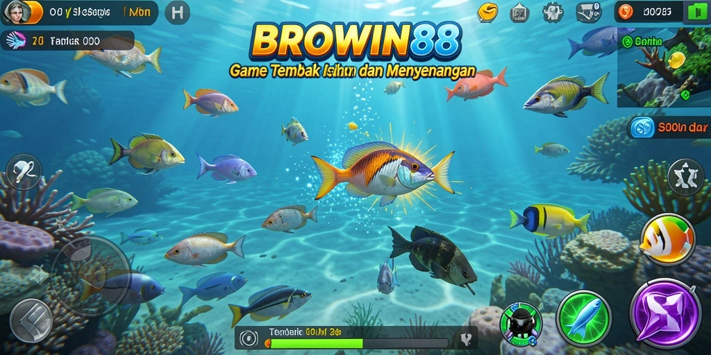 Screenshot BROWIN88 menampilkan aksi menembak ikan yang seru.