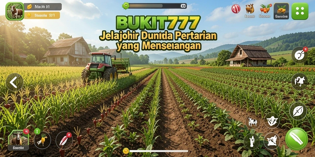 Tampilan gameplay seru dalam BUKIT777 yang menampilkan aktivitas pertanian.