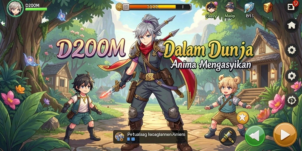 Screenshot utama D200M menunjukkan aksi seru dalam game Anime.