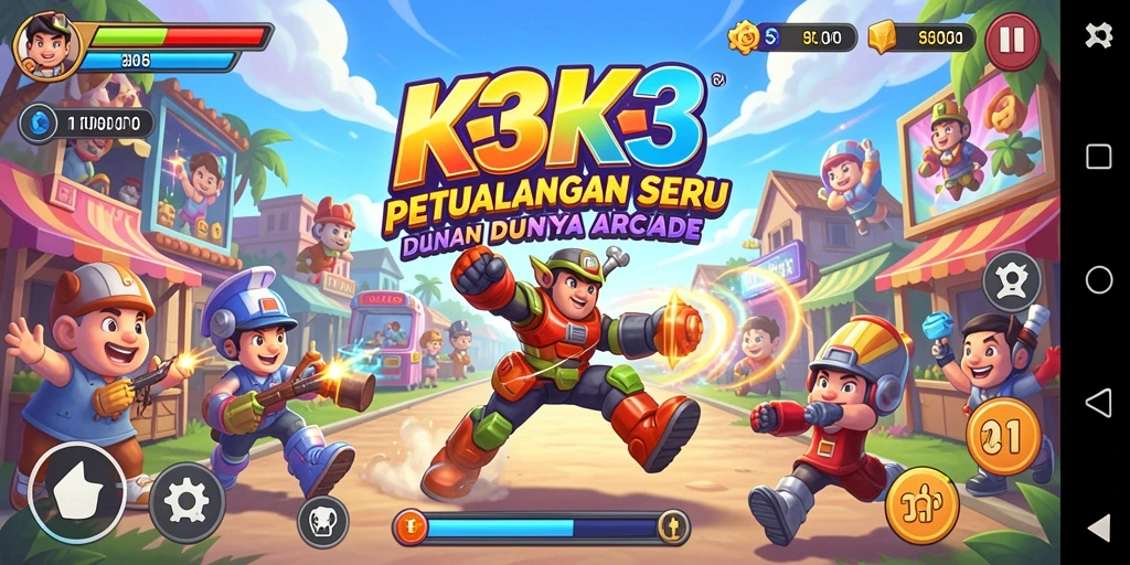 Tampilan gameplay K3K3 yang seru dan penuh warna.