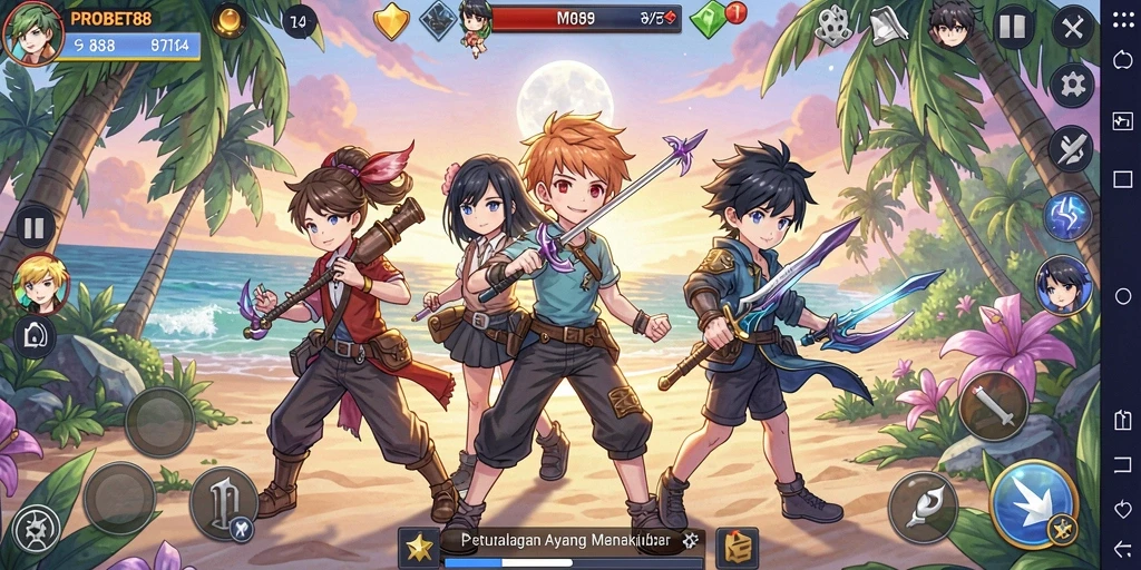 Tampilan gameplay PROBET88 yang seru dengan karakter Anime yang beraksi.